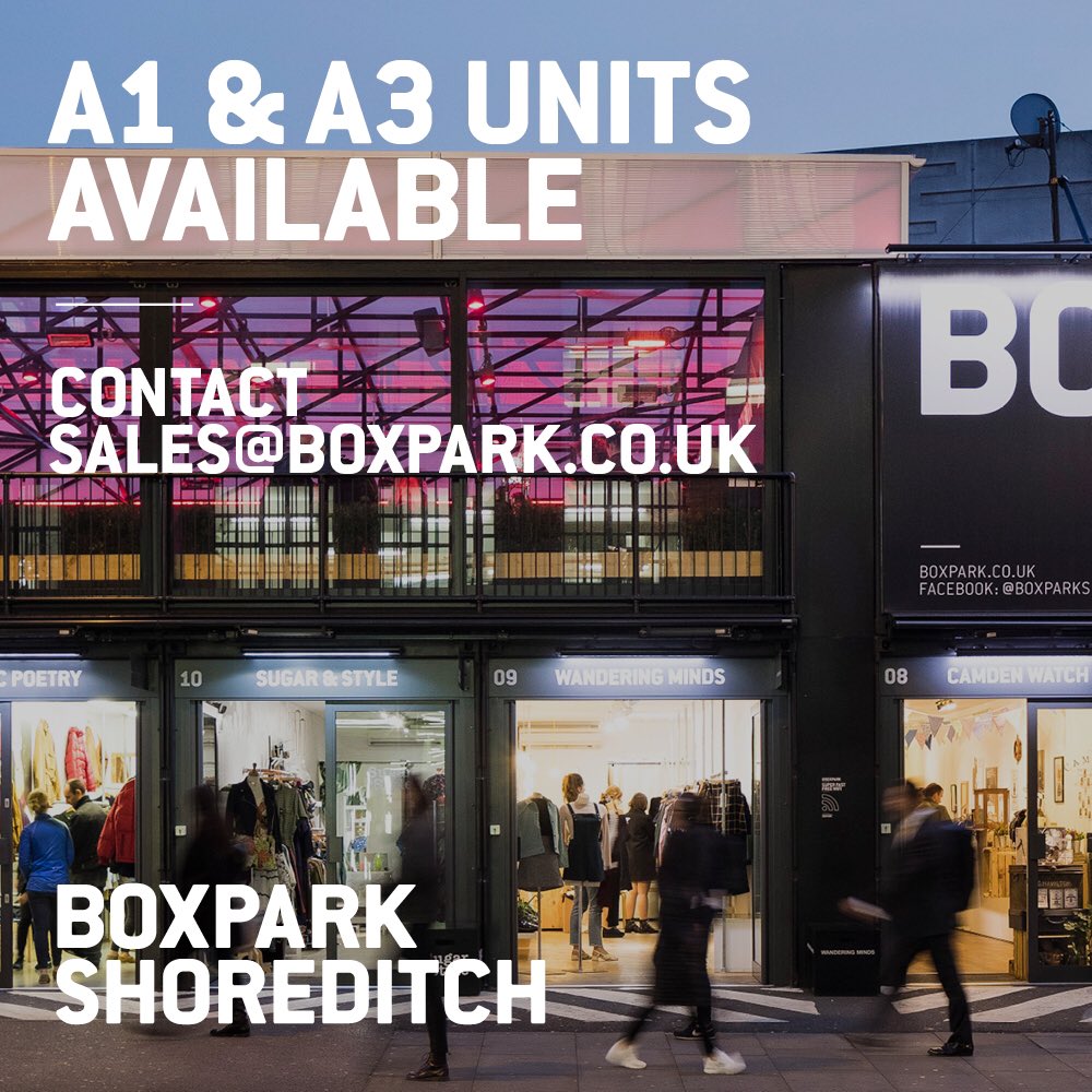 UNITS AVAILABLE!
We’re looking for new retail and food operators here at Boxpark Shoreditch! 
Interested? Please email sales@boxpark.co.uk for more info!