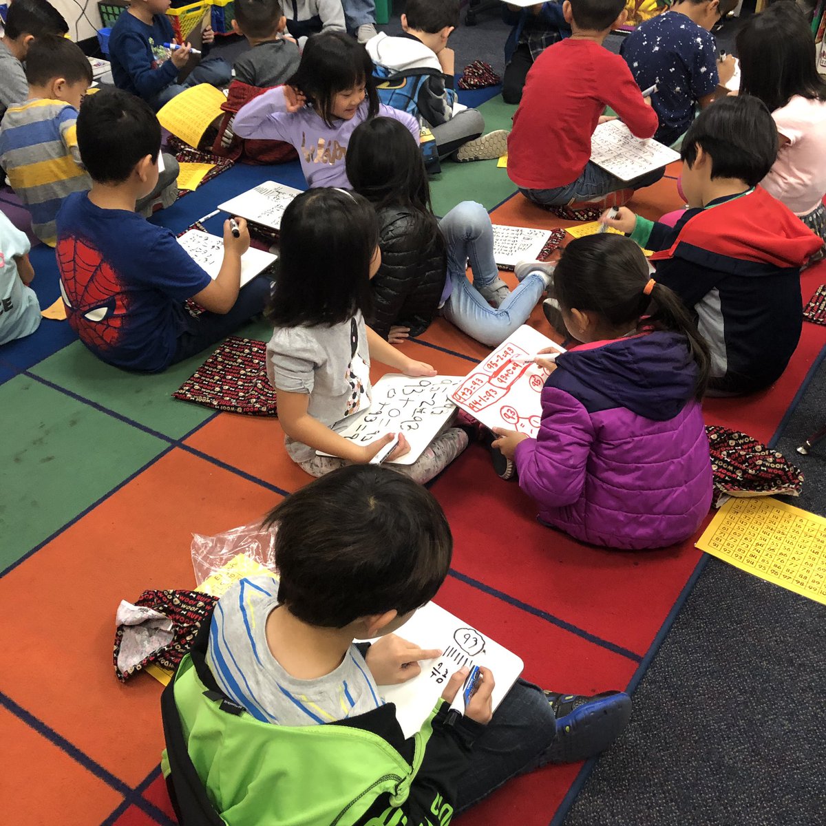 shelynsharks's tweet image. Ss in @HeidiGallegos19 create equations for the number of the day, 93. This is followed by using greater than and less than questioning on the 100s chart to determine the magic mental number. #numbersense #mathroutines #WeAreRUSD @rusdkids