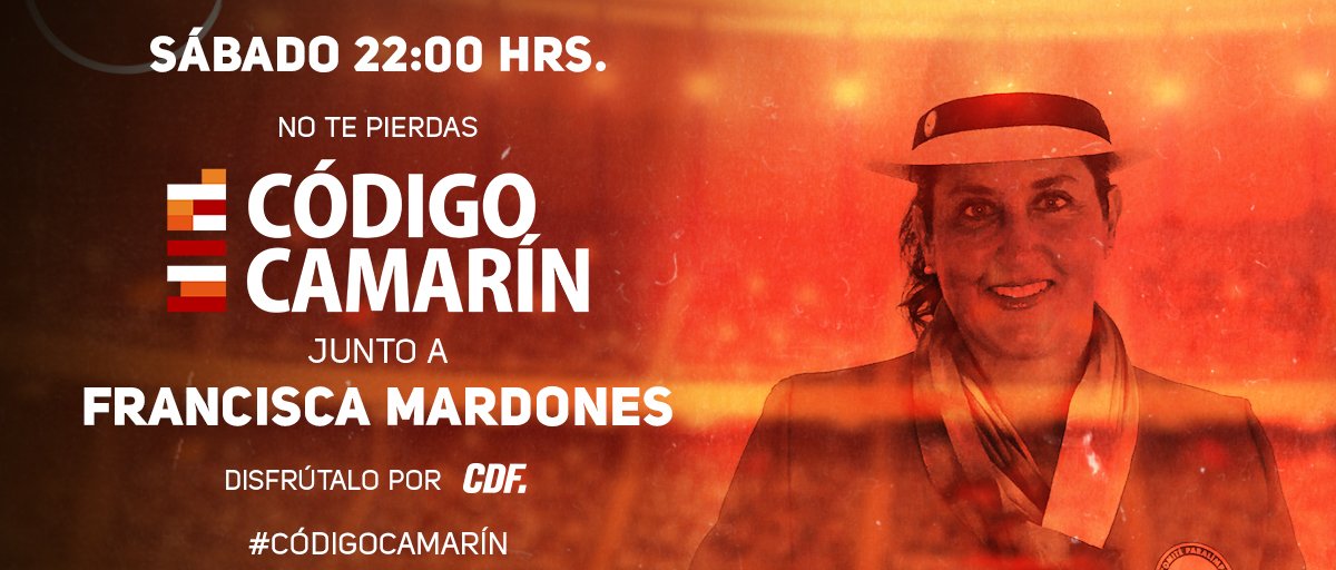 CodigoCamarin's tweet photo. ¡ATLETA PARALÍMPICA CHILENA! 🎾🇨🇱

Sábado 22:00 hrs. presentaremos un nuevo episodio de Código Camarín. En esta ocasión @PabloFlamm conversará con la destacada tenista paralímpica chilena, @Fran_Mardones 🎾🇨🇱♿

Comenta #CódigoCamarín 🛋 https://t.co/5a5WQuc9KQ