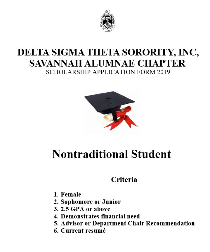 SSU_FinAid's tweet photo. ATTENTION: #SSU FEMALE Sophomores and Juniors, the Savannah Alumnae Chapter of Delta Sigma Theta Sorority, Inc. has a SCHOLARSHIP opportunity for you all. PLEASE come visit the Office of Financial Aid to pick up the scholarship form. PLEASE SHARE! PLEASE TELL A FRIEND! https://t.co/gwyI7sRyiW