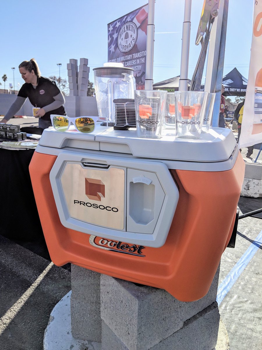 Day 2 #WOC19! Enter to win the coolest cooler today at our outdoor booth in Bronze lot. Forgot your shades? We've got those too. #worldofconcrete #woc2019 #prosoco