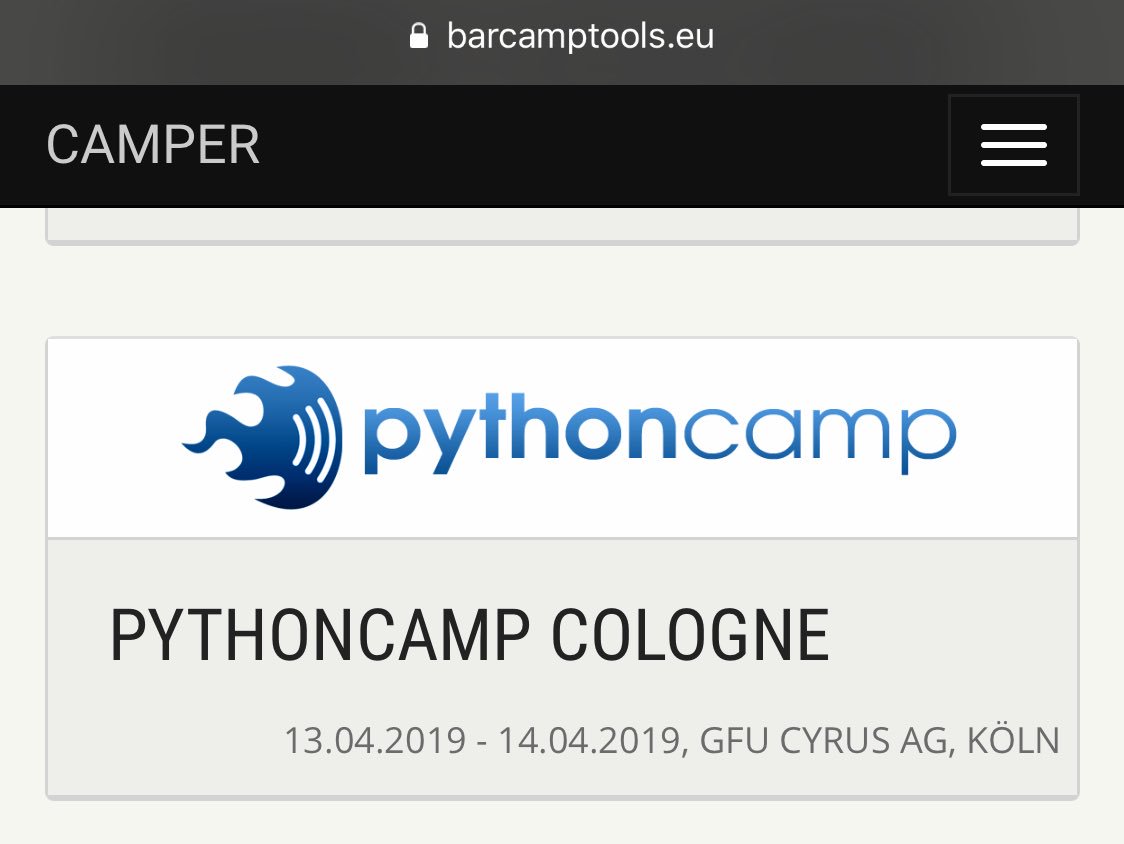 TFConsult's tweet image. CU @PythonCamp #Cologne
barcamptools.eu/pycamp201904 #pythoncamp #Python #barcamp in Köln 👍