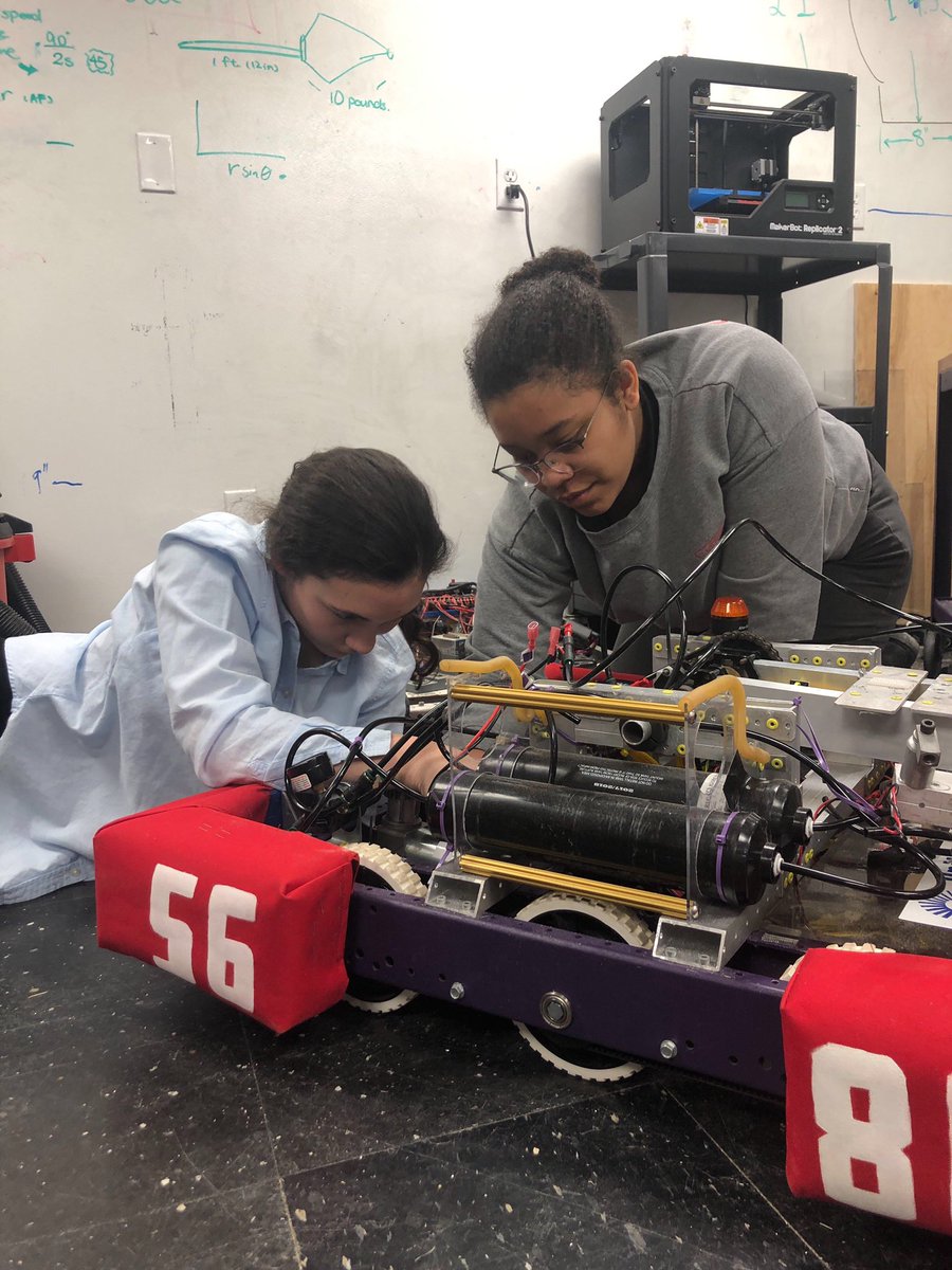 wirecats5686's tweet photo. Last night our girls learned how to set up a #pneumatics system. We were able to fix our code for the drivetrain and continue #CADing our cargo mechanism.
#WomenInSTEM #Robotics #FRC https://t.co/AWwe4M2GGB