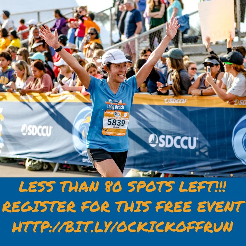 OCMarathon's tweet photo. Join us this Saturday for our SDCCU @OCMarathon Full and Half Marathon Kick Off!!! Register today! https://t.co/XLXpyrQ0vl

#ocmarathon #marathontraining #ridethewave #runthoc #runforrun #smilesformiles #runforlife #runners #orangecounty #fitfun https://t.co/HB95g0EIYO