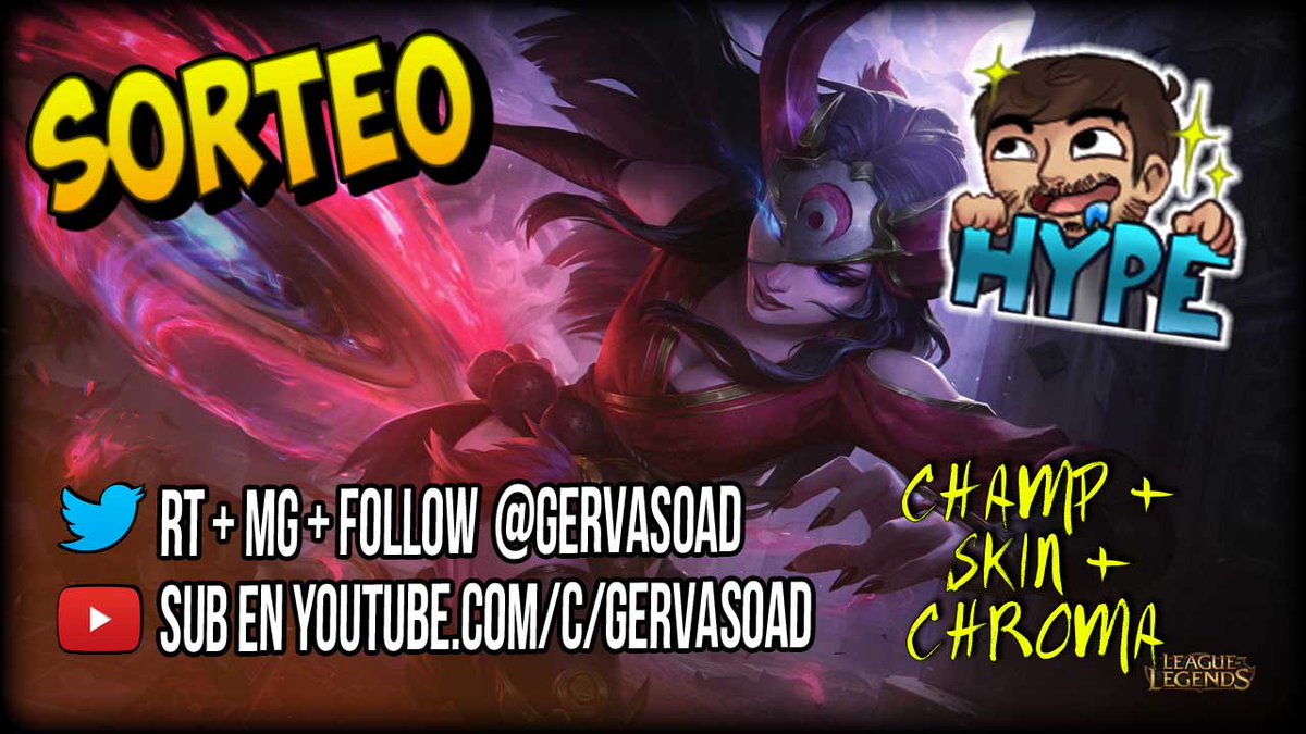 GervaSOAD's tweet photo. 🚀S O R T E I T O 🚀 

10 Skins Sivir Luna sangrienta + Chroma Exclusivo!! (EUW)

Cortesía de @lol_es #LeaguePartner!

Tenéis que: 

✅ Suscribirse en el canal https://t.co/RdpiCI74Jw
🔁 RT ♥️MG ✔Follow @GervaSOAD 

Hasta el 10 de Febrero! https://t.co/103NSWgT0W