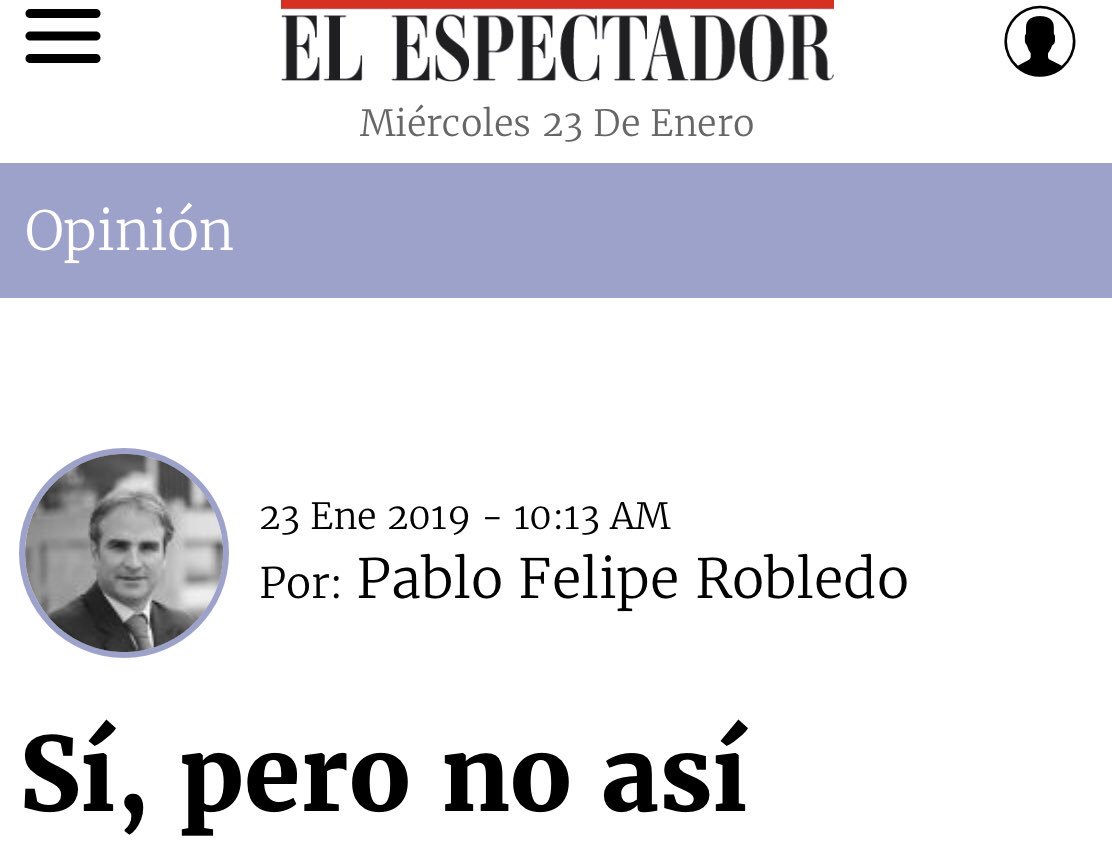 Los invito a leer mi columna de opinión titulada “Sí, pero no así” publicada en el periódico <a href="/elespectador/">El Espectador</a> hoy miércoles 23 de enero/2019 elespectador.com/opinion/si-per…