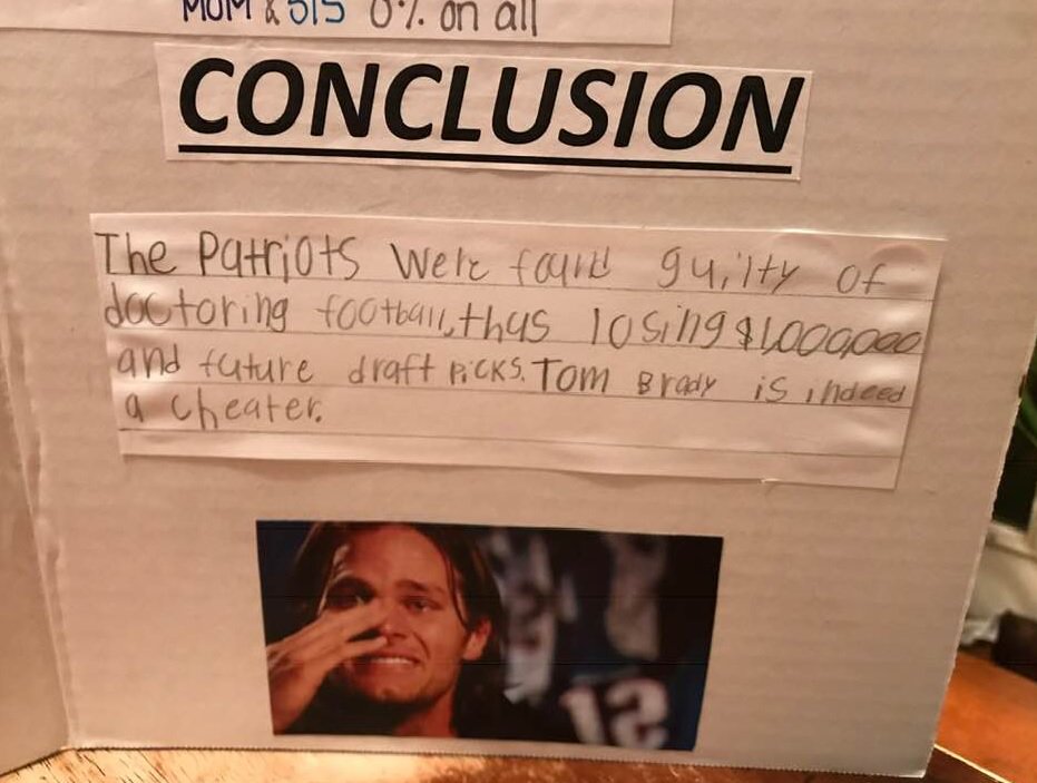 Sportsnaut's tweet image. The true GOAT. Kid wins science fair by claiming Tom Brady is a cheater 

#GoPats