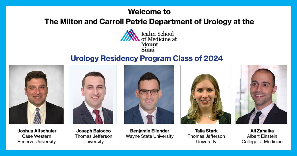 UroOncSymposium's tweet photo. Welcome Urology Residency Program
Class of 2024! 
Joshua Altschuler, Joseph Baiocco, Benjamin Eilender, Talia Stark, Ali Zahalka #AUAMatch #UroMatch #UroRes @AshTewariMD @drvannita @DrJohnSfakianos https://t.co/C9MnV6Pk8v
