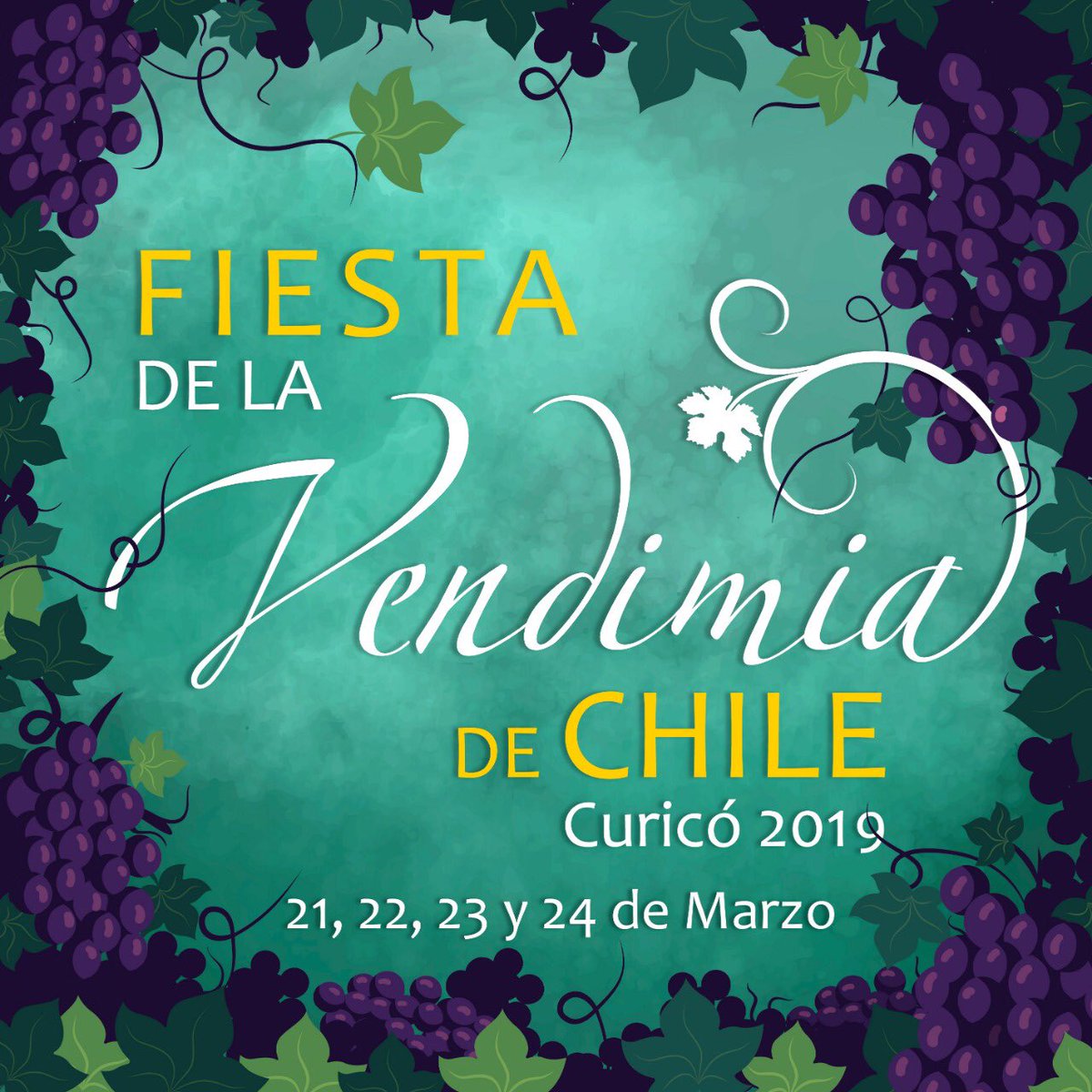 [RESERVEN LA FECHA] 
¡Ya se comienzan a sentir los aires de la nueva #cosecha2019! 🍇🍇🍷🍷 
#FiestadelaVendimiadeChile #ValledeCuricó 21 al 24 de Marzo en la Plaza de Armas de Curicó. #SeViene #Pronto 
.
.
#EnoDestinoCuricó  #winelovers #chileanwine #vinochileno