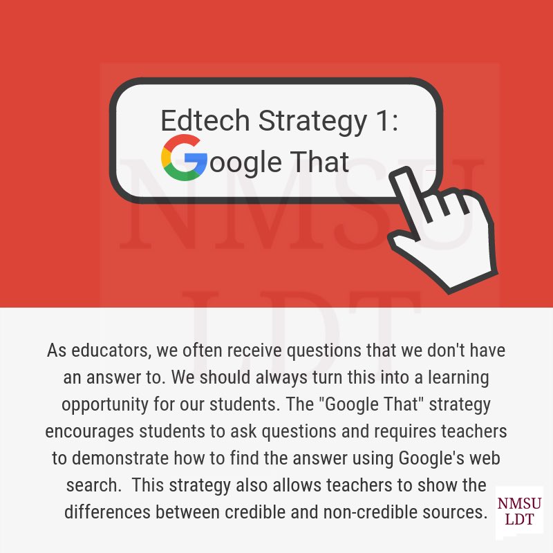 NMSUEDLT's tweet photo. Edtech Strategy 1: #Google that
#NMSULDT I #NMSU I #Blendedlearning I #Edchat I #Education I #Onlinelearning I #Edtech @desertjul @drewsworld3 https://t.co/AUstWeW1Sw