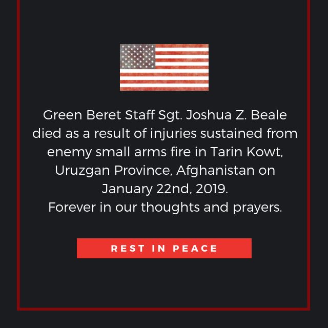 We are deeply saddened by yet another loss in the special operations community. Our thoughts and prayers go out to Staff Sgt. Beale's family, teammates and friends. 🇺🇸
#USA #honorthefallen #greenberet #specialforces #3rdspecialforcesgroup