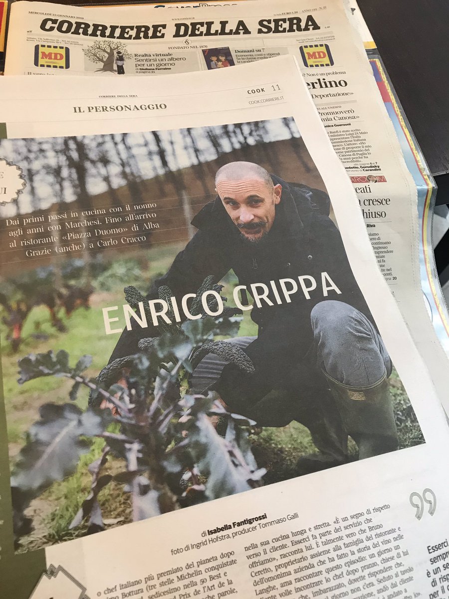 Passione, talento, dedizione ma soprattutto un amore incondizionato per la ricerca della qualità. C’è tutto nell’intervista di oggi a Enrico Crippa sul Corriere. 
cucina.corriere.it/notizie/19_gen…
Una grande persona oltre che un grande chef! #chef #italianfood #alba #piazzaduomo #crippa