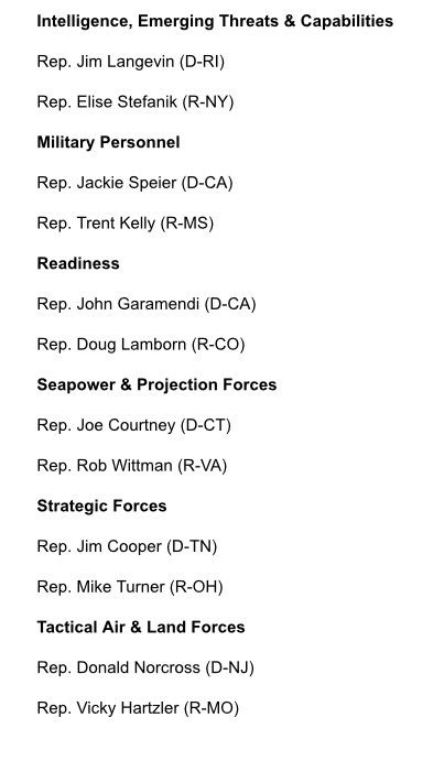 LeoShane's tweet photo. .@HASCDemocrats @HASCRepublicans out with their full list of subcommittee chairs/ranking members now. https://t.co/zg0tGb0Sjz