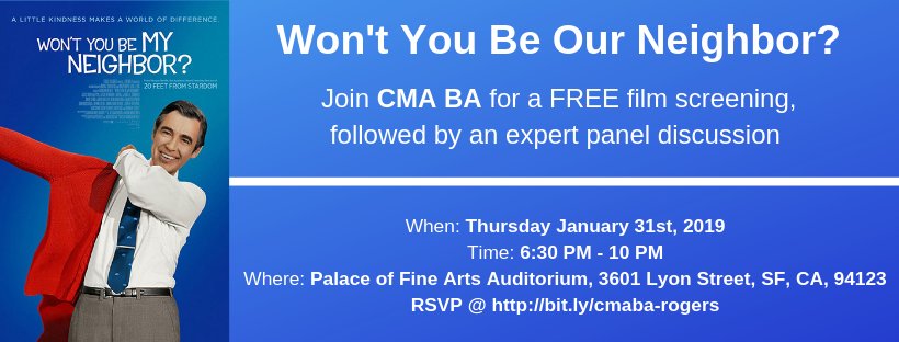 I'm delighted to be moderating a panel at our next Children's Media Association - Bay Area event - an Evening with Mister Rogers. #cmabayarea #childrensmediaassociation #bemyneighbor