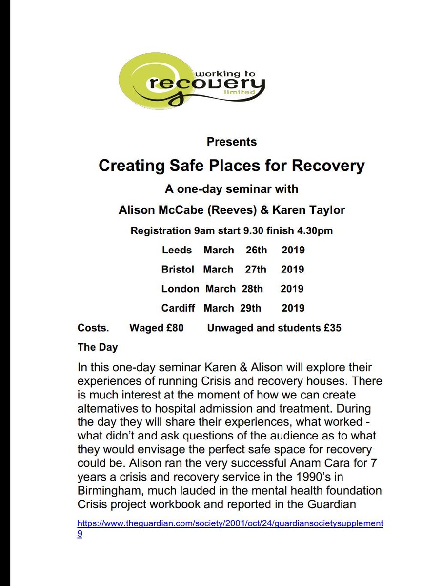 PAtherapy's tweet photo. Recovery Houses workshop. See details below: https://t.co/YgYRZqLztF