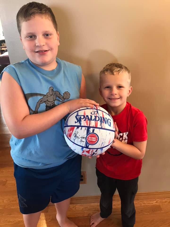 superstarmom2's tweet photo. Thank you Khyri "Tazz" Thomas and his mom, La’Kisha for the signed Detroit Pistons Basketball.  The boys were so excited!  Bennet and Ayden loved watching him play for Creighton and now for the Detroit Pistons. @Khyri_2 @lakishazley04 @achterhoff71 https://t.co/hxX2E0KRj5