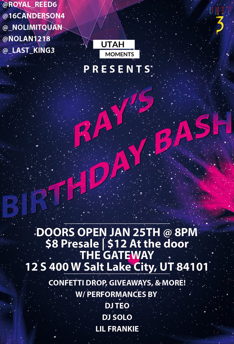 MrTeaminvision's tweet image. ‼️BIGGEST BIRTHDAY PARTY IN SLC‼️

⚠️JANUARY 25TH⚠️

🚨12 S 400 W SALT LAKE CITY UT, 84101🚨

🎉FAV &amp;amp; RT 🎉