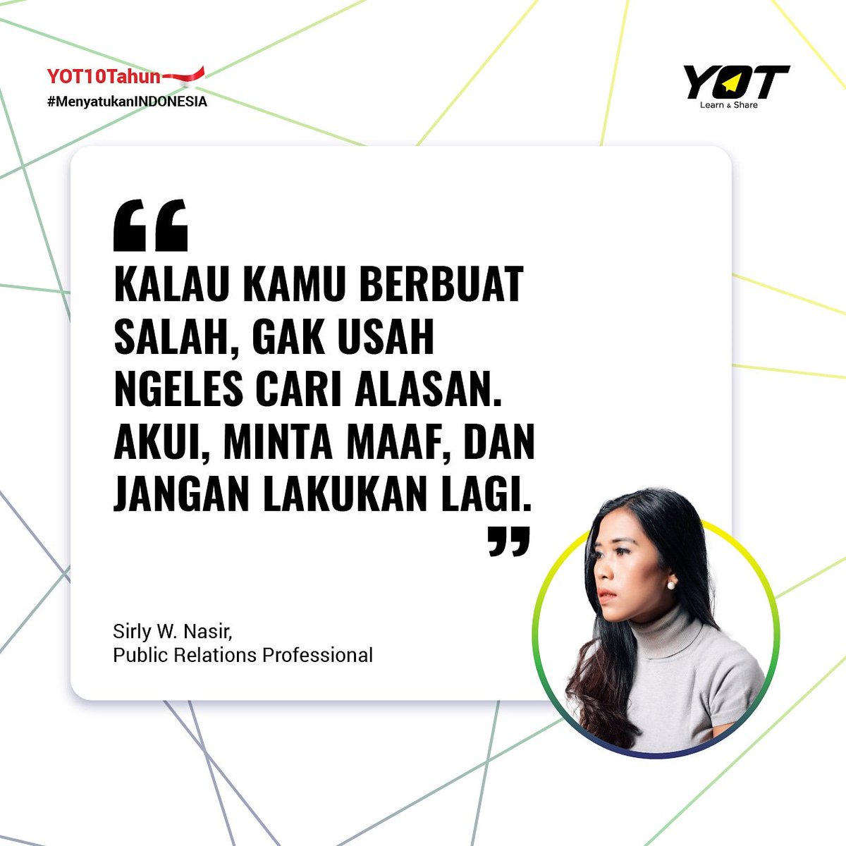 YoungOnTop's tweet photo. Jangan takut untuk mengakui kesalahan ya #YOTers! Salah adalah hal yang wajar. Hal terpenting adalah akui, minta maaf dan berjanji tidak akan mengulangi lagi. Selamat pagi😁
#TopWord #YoungOnTop #YOT https://t.co/Bac2e3LKfH