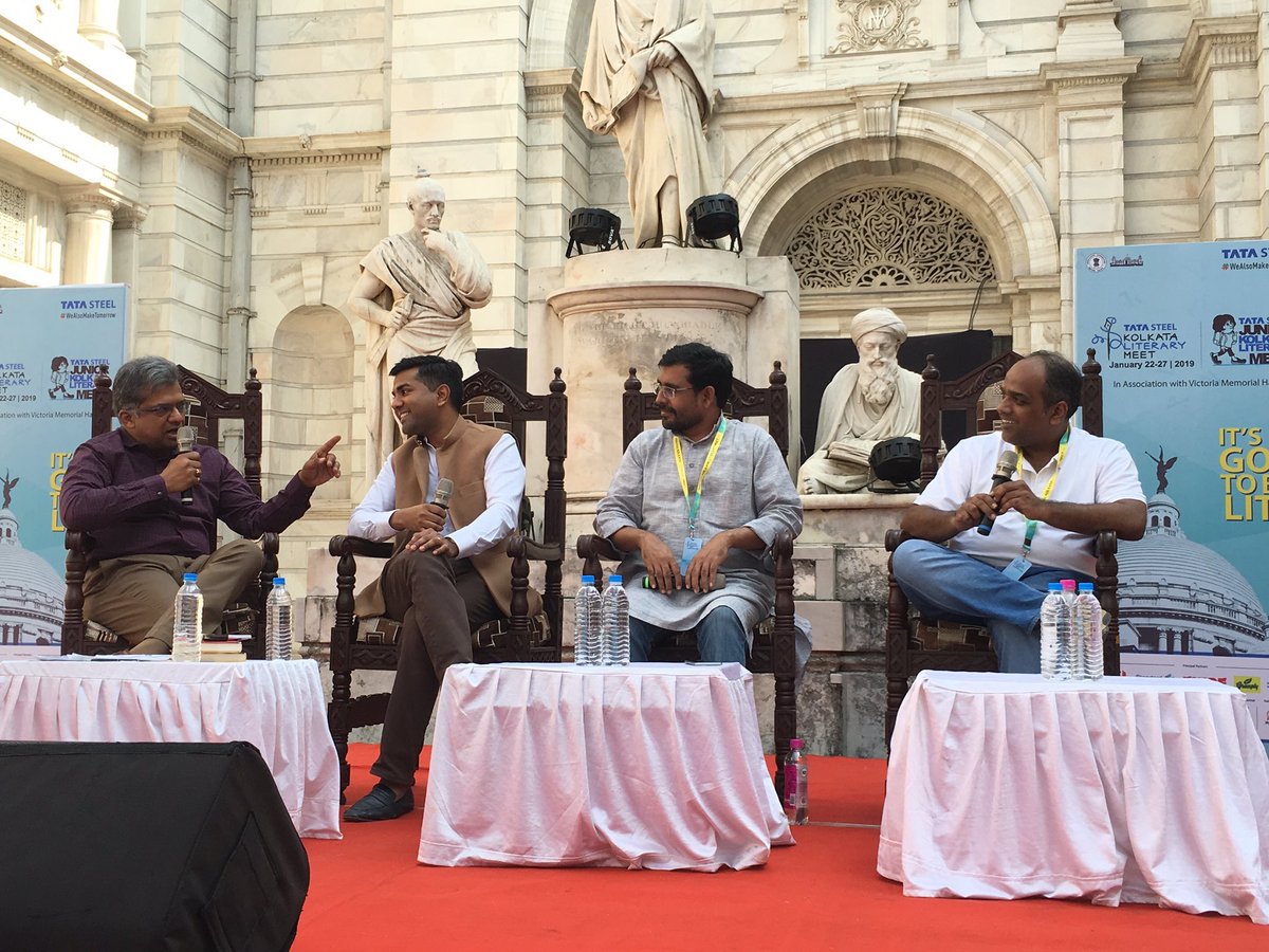 RaviReports's tweet photo. A beautiful backdrop and a smart audience in Kolkata, as we talk about data, Aadhaar, and Internet shutdowns ⁦@TataSteelKalam⁩ w/ ⁦@c_assisi⁩ &amp; ⁦@rmnth⁩ https://t.co/a4yy3kdobV