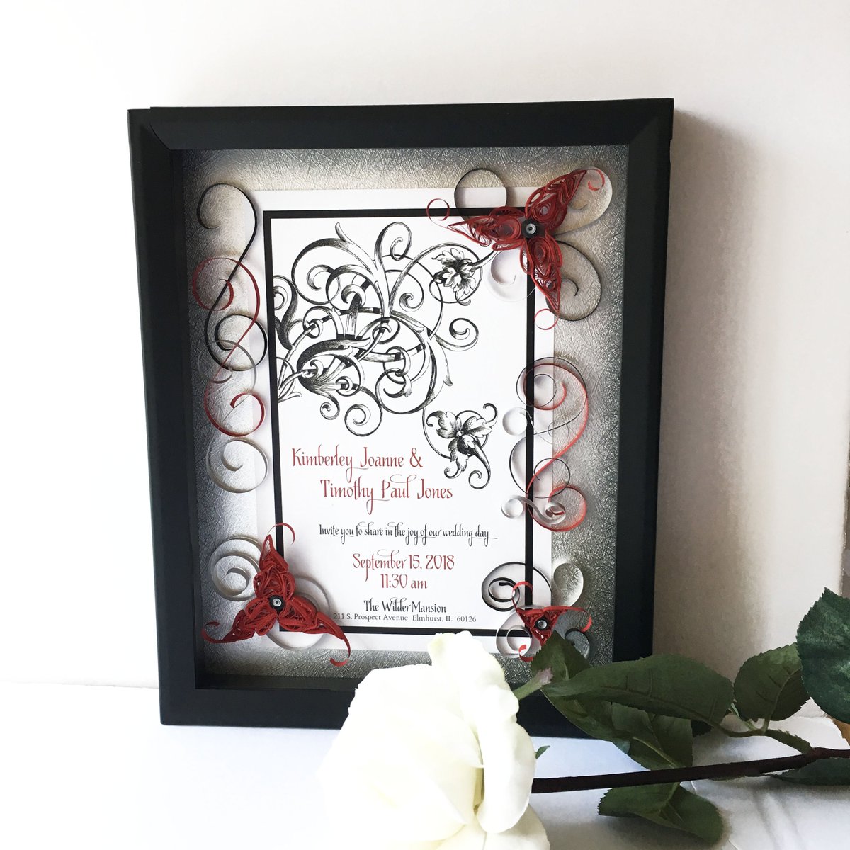Red, Black and Silver Themed Wedding Shadow Box Gift seethis.co/JmnOlE/ #weddingtabledecor  #weddinginvitationgift #weddingcouplegift #firstanniversarygift #weddinginvitationkeepsake