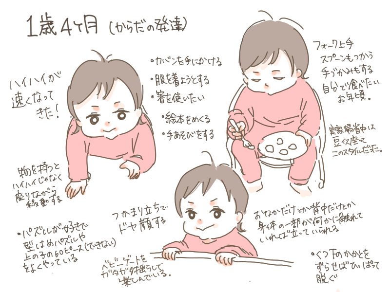 あき 3児の母 1歳4ヶ月現在の身体面の発達状況 ひとり立ちはまだ ハイハイの後ろ姿を堪能中 育児絵日記 育児漫画 17sep Baby あき 3児の母 1歳4ヶ月現在の身体面の発達状況 ひとり立ちはまだ ハイハイの後ろ姿を堪能中 育児絵日記 育児漫画 17sep Baby