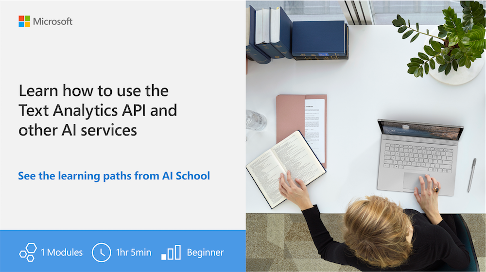 Azure's tweet photo. Use #Azure Cognitive Service Text Analytics to analyze text for sentiment and more. Start for free with #AISchool: https://t.co/ypbzYFTH1b https://t.co/uTcWvsZpHB