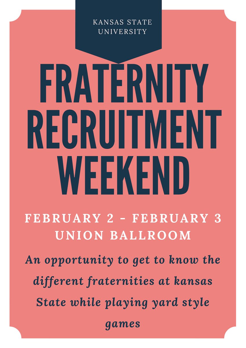 For the first time at Kansas State, there will be a Fraternity Recruitment Weekend. This is an opportunity for male college students and high school seniors to take part in. It will be held February 1 - February 2. 🌟💗

wildcatorgs.com/fraternities-s…