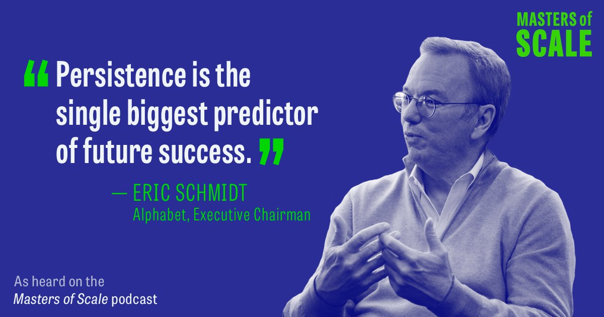"Persistence doesn’t mean marching on the same program, against the same hill, with the same sledgehammer. Persistence means you keep trying, but you change tactics. You modify strategy, think differently about how to solve the problem, and you don’t give up."  👋 <a href="/ericschmidt/">Eric Schmidt</a>