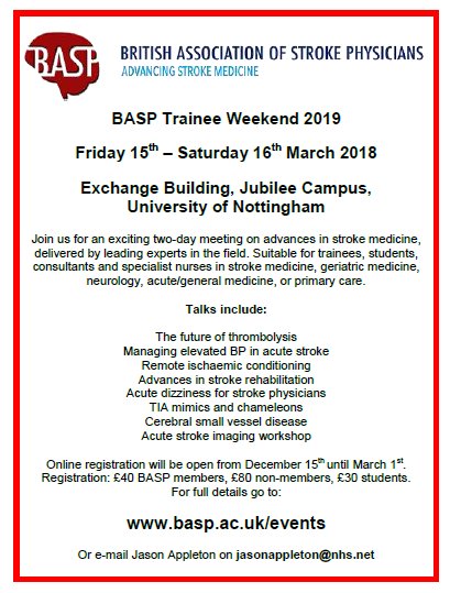 Calling all trainees, students, consultants, specialist nurses & AHP's in stroke/geris/neuro/acute med/GP: registration for the much anticipated BASP Trainees Weekend 2019 is now open basp.ac.uk/events/ @BASP_TE @ABNTrainees @GeriSoc @take__AIM @BMAGPtrainees @BMAstudents