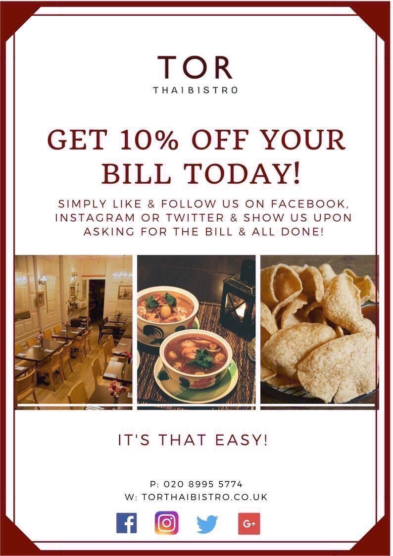 New Year... New YOU!

Head over to <a href="/torthaibistro/">TOR Thai Bistro</a> and receive 10% off your bill... 👊🏽🥰

#torthaibistro #thai #food #chiswick #london #yummy