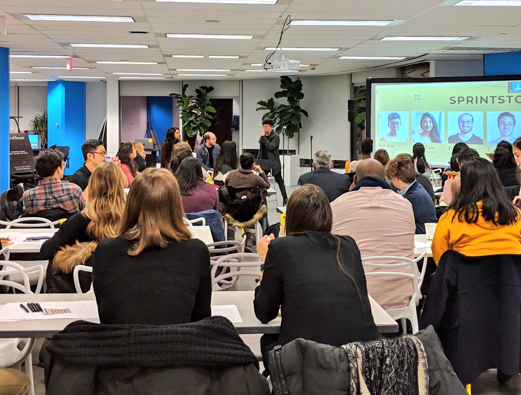 Full house at our #SprintsTO meetup with Leo, Eman and <a href="/davesenior/">Dave Senior</a> from <a href="/PlaygroundInc/">Playground Inc.</a>