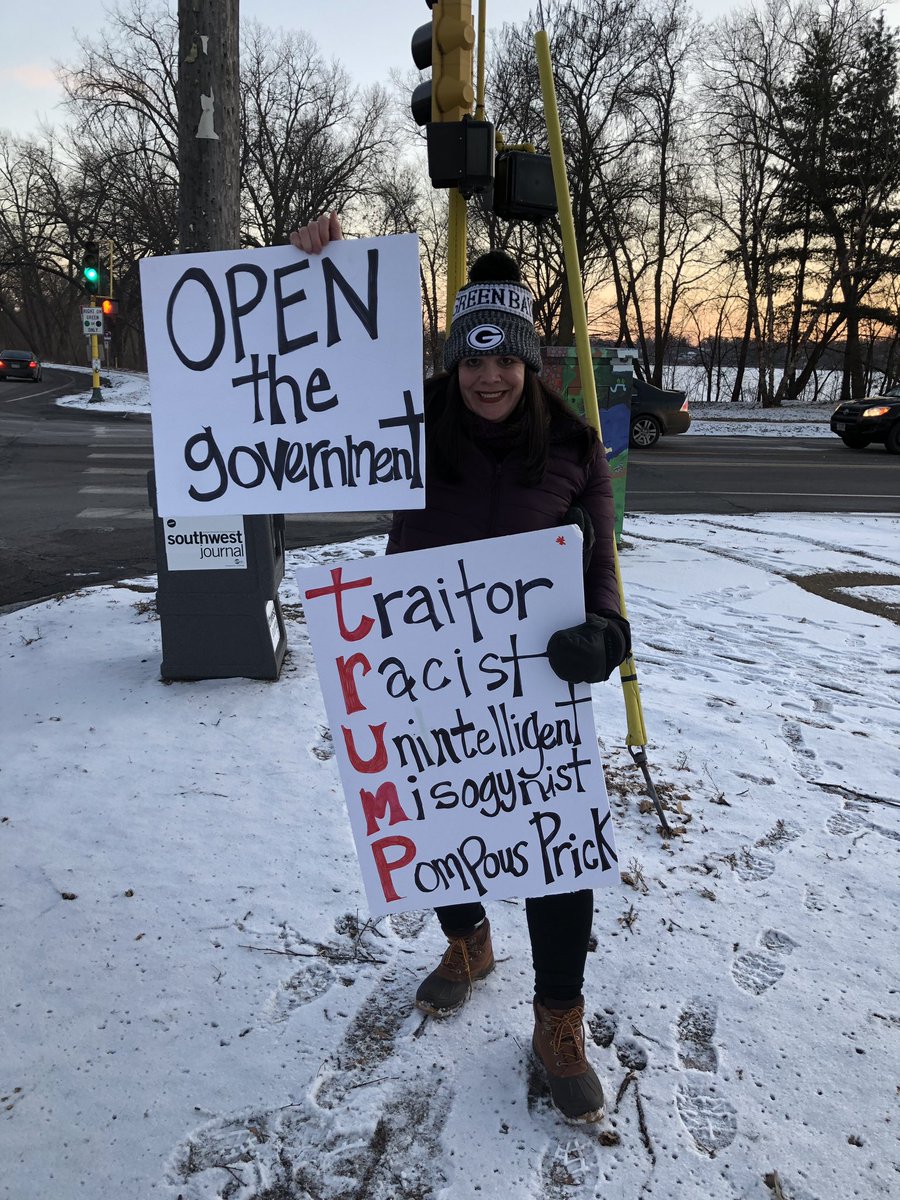 bluewavegal's tweet photo. I made @colinf2101 protest with me because it’s about to get super cold here! #StandOnEveryCorner @brycetache #ShutdownProtest #ShutdownStory #OpenTheGovernmentNow https://t.co/U4cpaZvELl