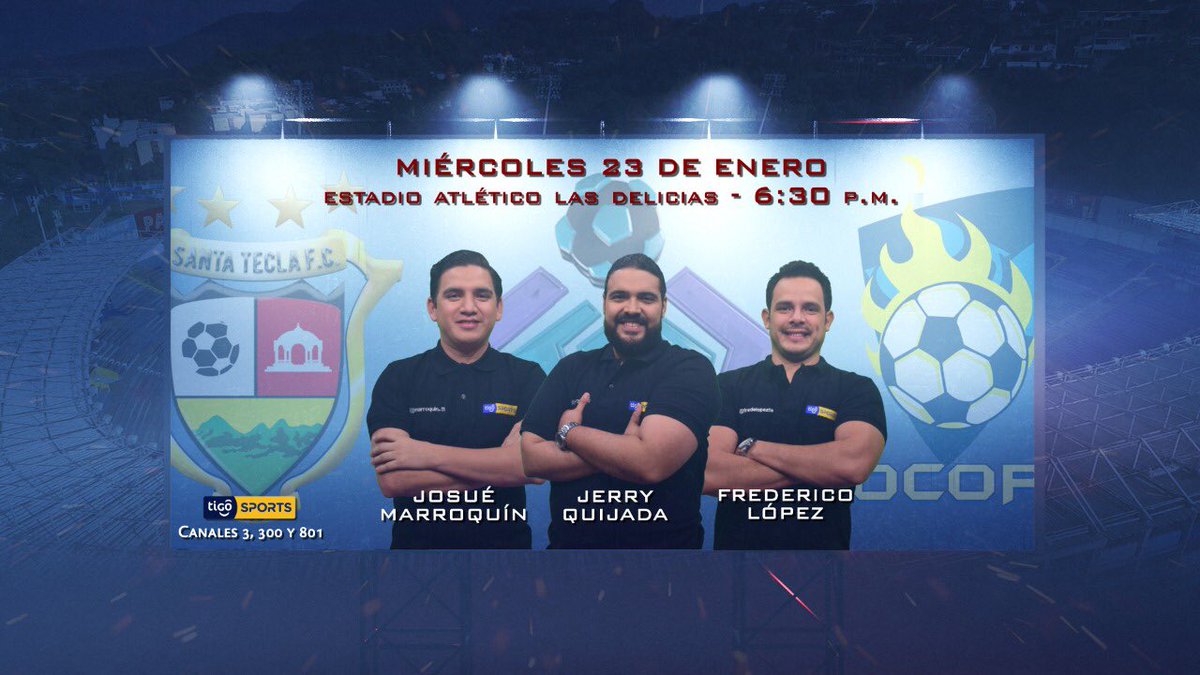 🚨A MINUTOS EN VIVO Y EN HD🚨

<a href="/santateclafc/">Santa Tecla Fútbol Club</a> vs <a href="/JocoroFC/">Jocoro Fútbol Club</a> 

Al filo de las 6:30pm

🎙 <a href="/JMarroquin_11/">Josué Marroquín</a> 
🎙 <a href="/JerryQuijadaTv/">Jerry Quijada</a> 
🎙 <a href="/FredeLopez/">Frede López</a> 

¿TE ANOTAS?