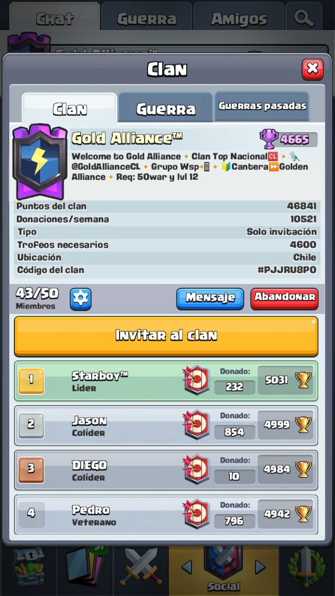Chiquillos <a href="/GoldAllianceCL/">Gold Alliance™</a> busca gente desde 4600 trofeos 😉
Unanse↘
link.clashroyale.com/invite/clan/es…

@GAMES_RT7 @PublicidadRTS 
Rt plis😃