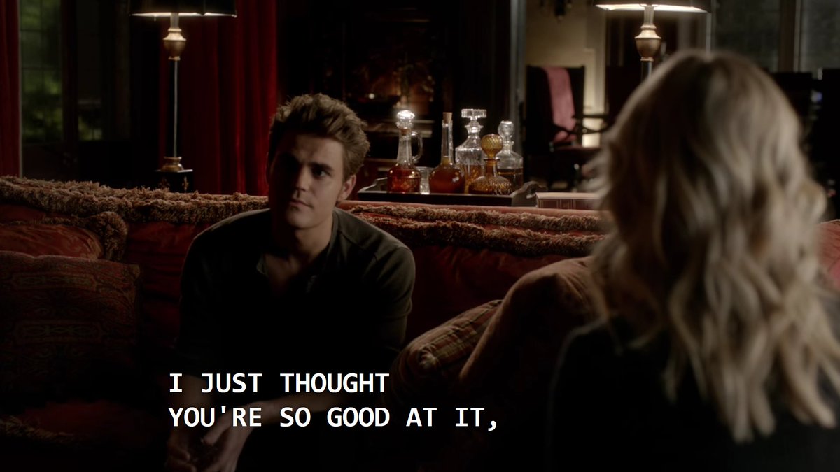 lets not forget about the time the writers gave all the credit for why caroline is good at being a vampire to stefan as if caroline didnt successfully feed and compel on her very first try without anyones help, but stefan got credit for what, teaching her how to breathe one time?