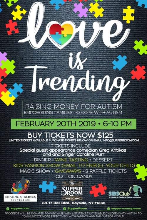 Love is Trending - Raising money for Autism
Empowering families to cope with autism February 20th 2019 starts at 6pm - 10pm

BUY TICKETS NOW $125.00 
yoyolipgloss.com/events-1/love-…

Limited tickets available purchase tickets below or email 
info@supperroom.com

#fundraiser #SaveTheDate