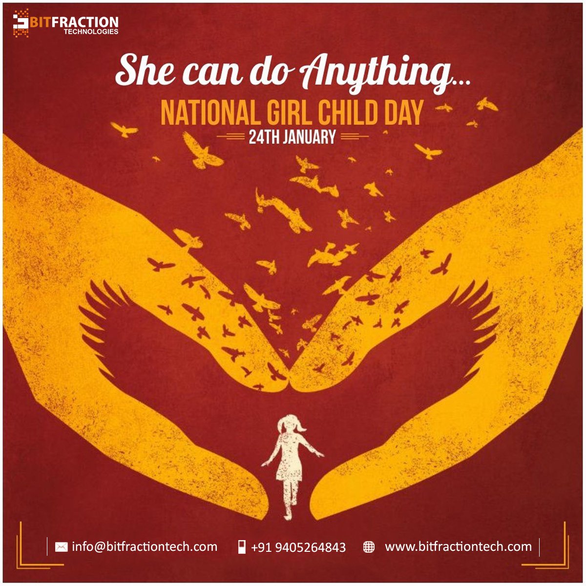 BitfractionTech's tweet photo. Let’s give our girls the confidence to always know their self worth, the strength to chase their dreams, and the wings to fly and achieve what they are capable of!
Strong girls build a stronger nation
#NationalGirlChildDay #BitfractionTech #ThursdayThoughts #BetiBachaoBetiPadhao https://t.co/N8rc4HrouU