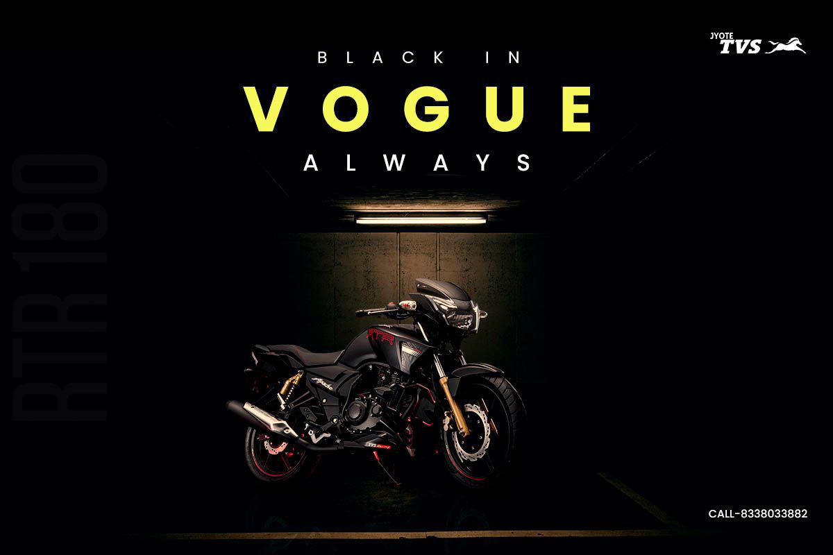jyote_tvs's tweet image. Feel the power and flaunt the shade. #TVS #Apache180 available in Matte Black. For bookings call 8338033882.