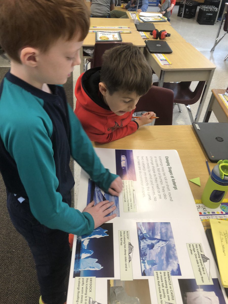 MrsWakem's tweet photo. Looking for answers to their โIcebergโ questions. So into the non-fiction text. Amazing reading @SDStampeders!! #textfeatures #grit2019 #joy2019 #tvdsb #QChart #stickynotepileup @sherrybast https://t.co/jqv3cAayVj