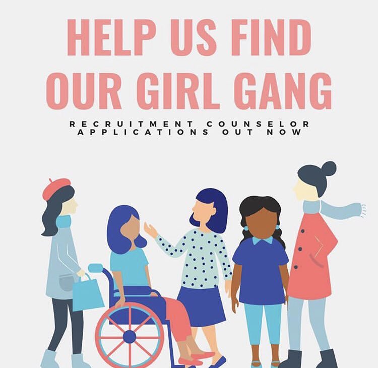 Recruitment Counselor applications are out now!!! The link to apply is in our bio. Last day to submit applications is February 17, 2019. Get excited for recruitment season😆🌟