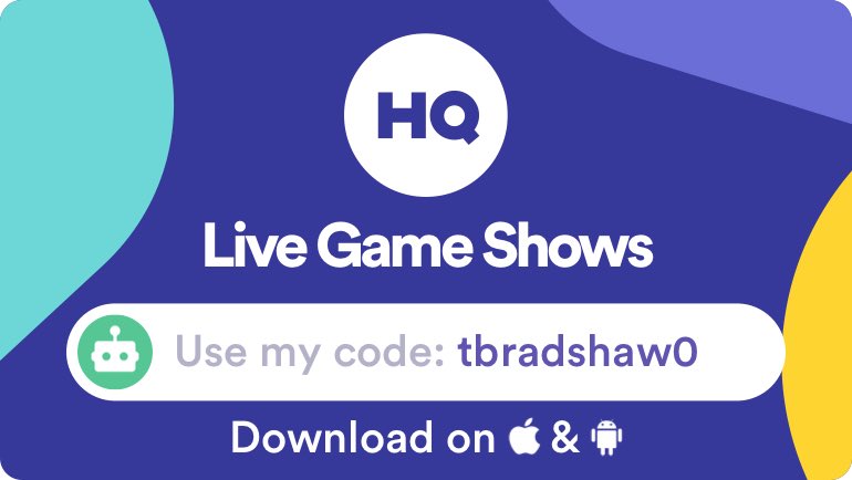 tbradshaw01's tweet photo. Play live game shows and win cash prizes with me on @hqtrivia. Use my code 'tbradshaw0' to sign up! https://t.co/pZ2wsguXkI https://t.co/hBJdTob61F