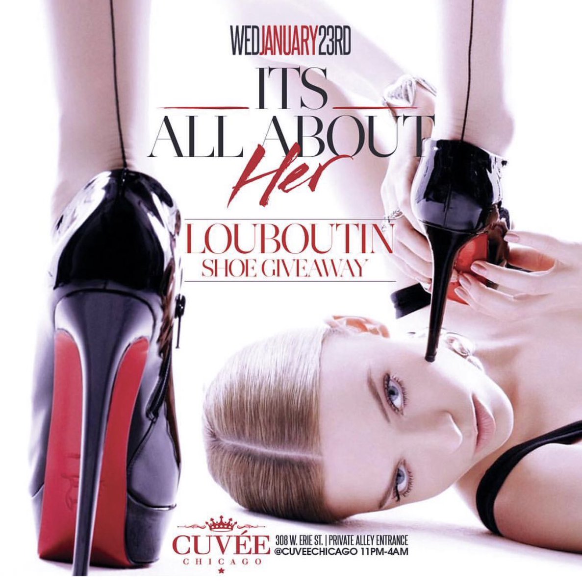 💋Tonight is #AllAboutHer! One lucky lady will walk away with a pair of red bottoms! 👠👠