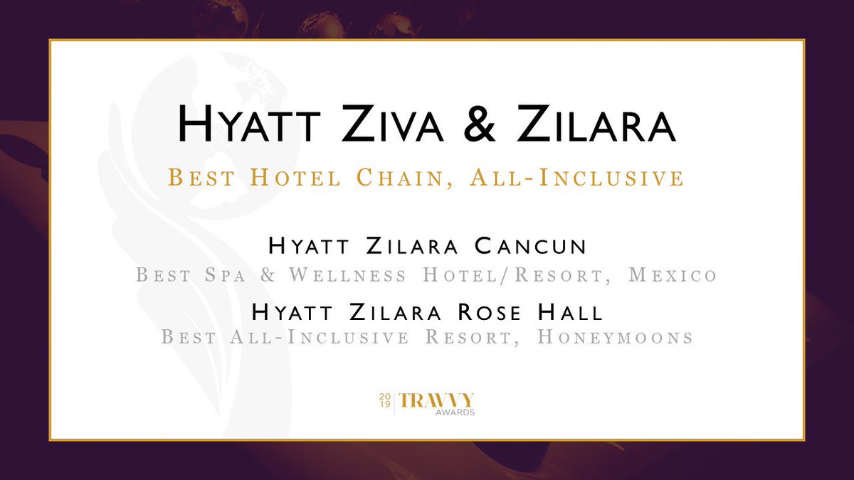 TravelPulse's tweet photo. Best Hotel Chain, All-Inclusive goes to Hyatt Ziva &amp; Zilara! #Travvys2019 @HyattZivaCabos @HyattZivaCancun @HyattZivaJM @HyattZilaraCanc @HyattZilaraJM https://t.co/zQ9nV4t3PK