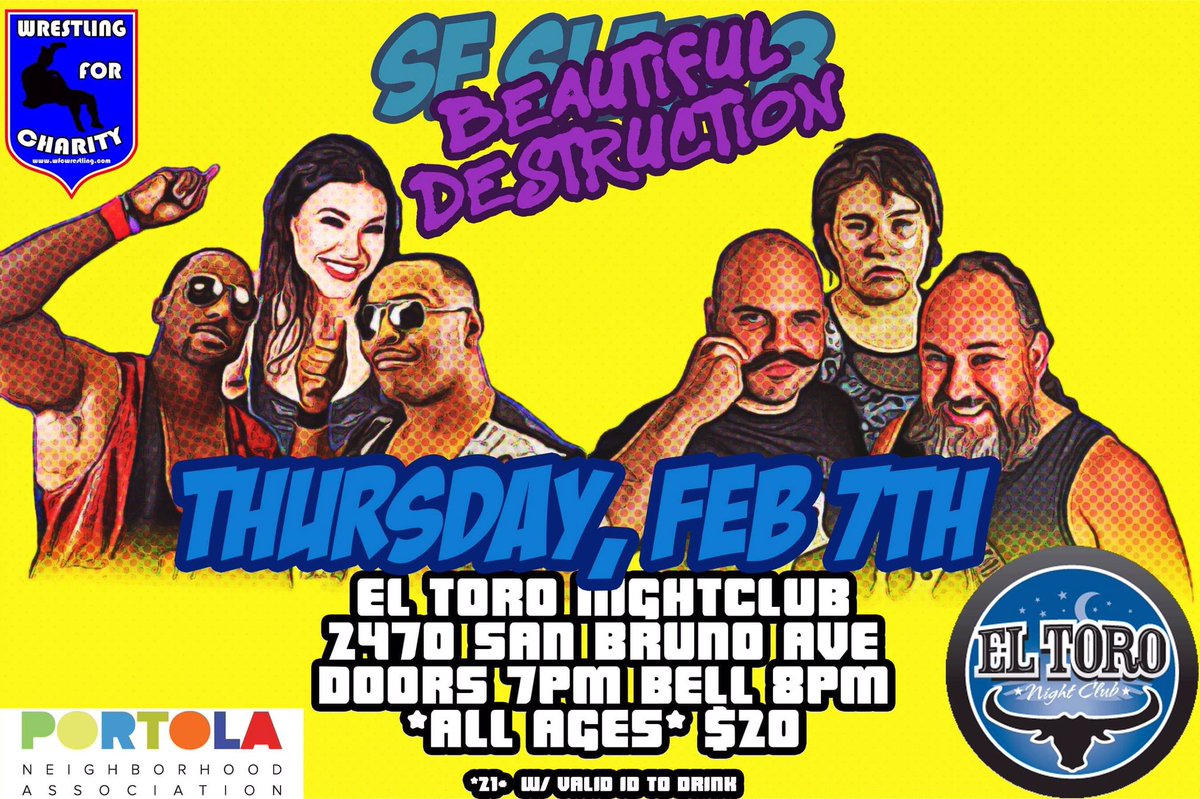 DonovanTroi's tweet photo. Thursday 2/7 @WFCwrestling SF Slam 8 is back at @ToroNightClub! What can you expect? How about a hard hitting 6-Person Tag Team Match as #LisaLace @Profreshional2F & @alonzo_sipp battle @ElizaHammer1 @PatFitzpat91 & @sirsamurai of The Honor Society! Which trio will be victorious? https://t.co/LDTdEXTo2B