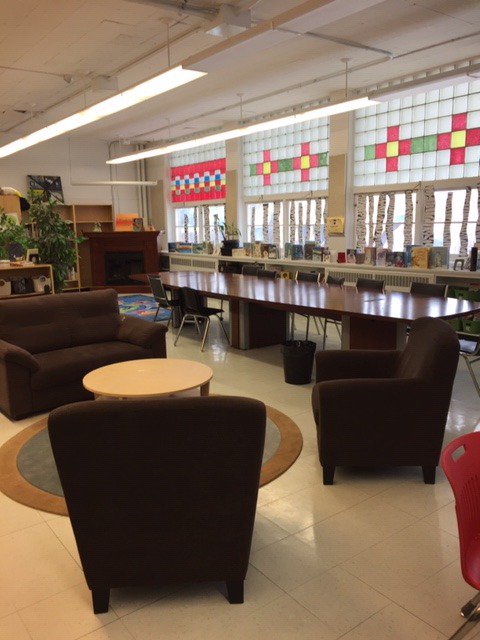 NijiLibrary's tweet photo. Library reorganization. Such a wonderful surprise this morning! Thanks to Mr. Anderson for making sense of our furniture situation. The big table was given to us from the TRC and we are humbled to have it in our space. https://t.co/KpUPdrW1yK
