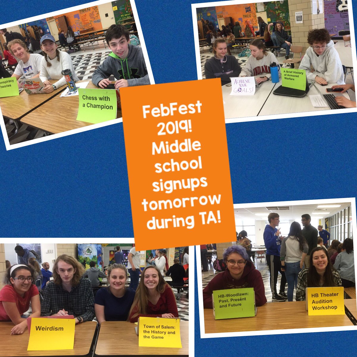 HBWProgram's tweet image. All #lovehb middle school students: plan to sign up for #FebFest tomorrow during TA! Hosted by @HBWHive, seminars taught by HS students. #verbumsapsat #apsisawesome @APSVirginia @APSWholeChild