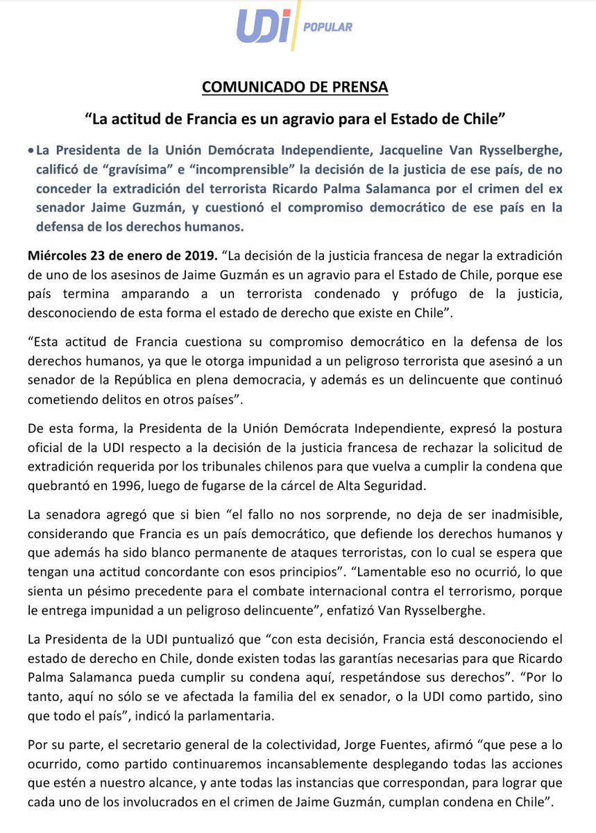 JudiTarapaca's tweet photo. "La actitud de Francia es un agravio para el Estado de Chile" https://t.co/qYwfD45v5a