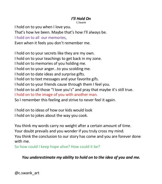 swank_art's tweet photo. “I’ll Hold On” x C. Swank  📝 https://t.co/hl691gIigS