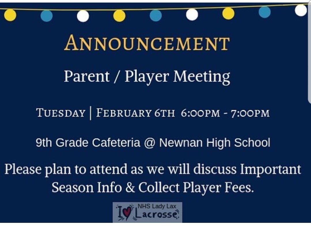NHSLadyLax's tweet photo. Mark your calendars!! #getthoseplayerfeescollected! #tellyourpatents! @NewnanNHS https://t.co/Y0GUE4mr9X