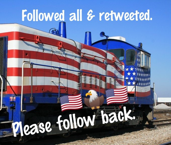 ChrissyAnn7876's tweet photo. @VicCervantes3 @YankeeYardbird @Jim_Hickman13 @yankeecollins @kajunklu @ConnieBowes @Jetsta812 @Regat69Mac @mykeweljewels @JeffReinprecht @toddiacookgmai1 @gbaltrusch1 @ToddyLittman @Malibooman @jaxsonlittle1 @Reynolds037 @JToms18 @Jason2956 @rghollandsworth 💥💣Boom💣💥 Great #Flighttrain Vic following all these great Patriots please follow back #PatriotsUnite https://t.co/7j4D1tRxwN